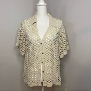 Solitaire Cream Crochet Collared Button-Up